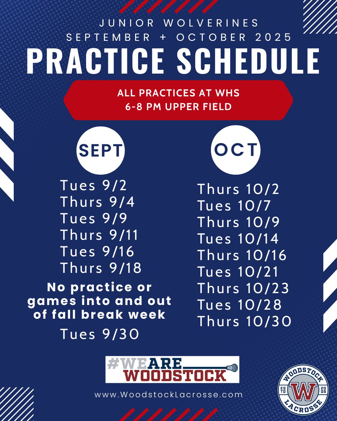 Sept Oct Practice Schedule